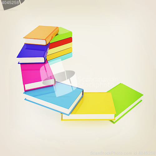 Image of colorful real books. 3D illustration. Vintage style.