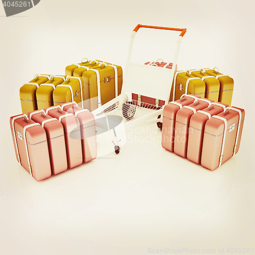 Image of Trolley for luggage at the airport and luggage. 3D illustration.
