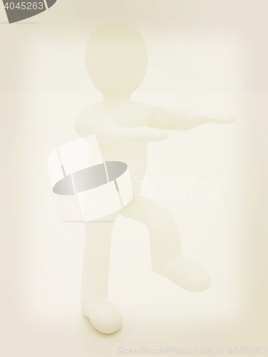 Image of 3d personage on white background. Starting series: stretching be