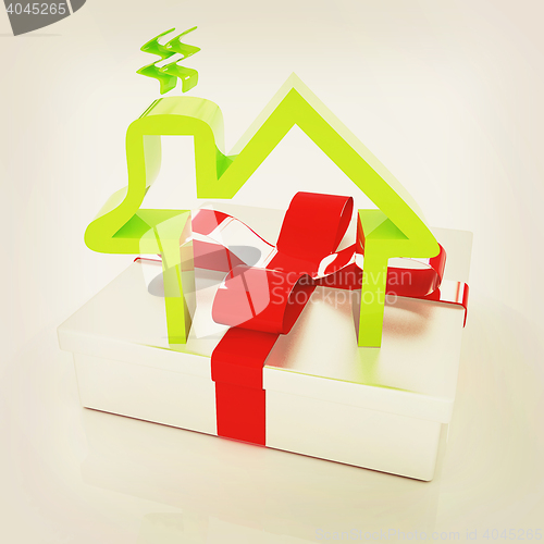 Image of House icon and gift. 3D illustration. Vintage style.