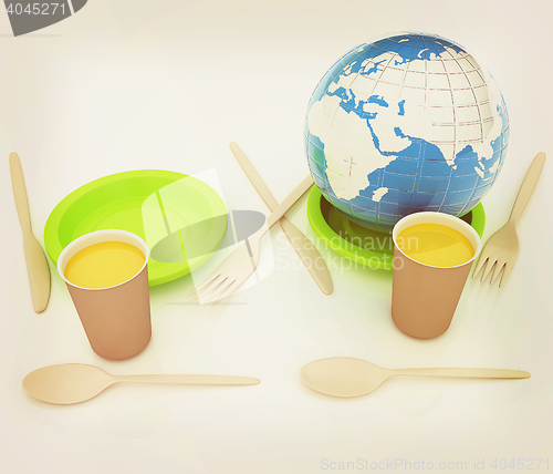 Image of Orange juice in a fast food dishes and earth. 3D illustration. V
