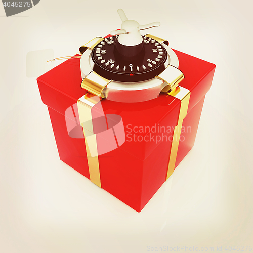 Image of safe - gift. 3D illustration. Vintage style.