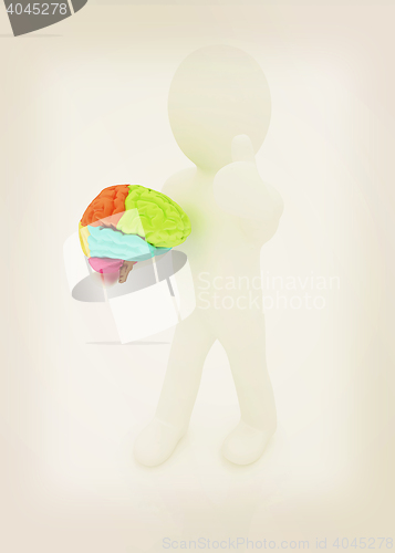 Image of 3d people - man with a brain. 3D illustration. Vintage style.