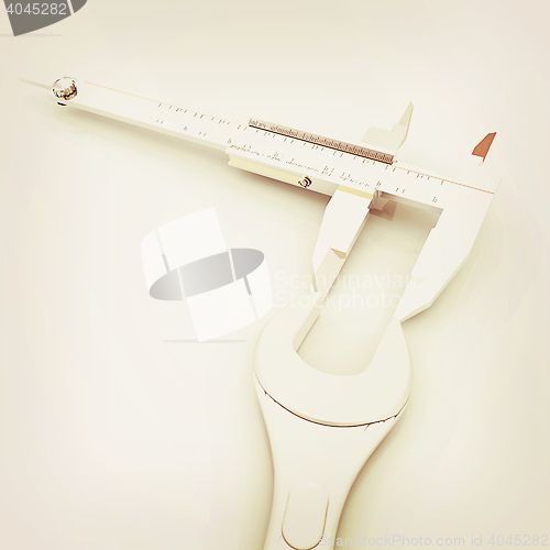 Image of Trammel vernier measures the detail . 3D illustration. Vintage s