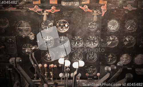 Image of Center console and throttles in airplane