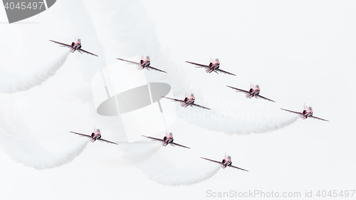 Image of LEEUWARDEN, THE NETHERLANDS - JUNE 10, 2016: RAF Red Arrows perf