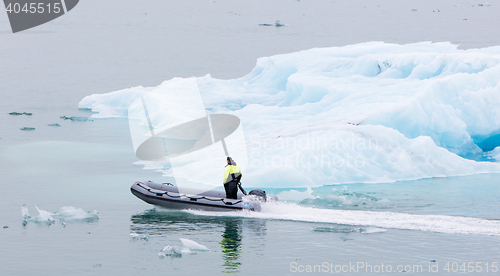 Image of JOKULSARLON, ICELAND - July 21, 2016: Boat adventure on Jokulsar