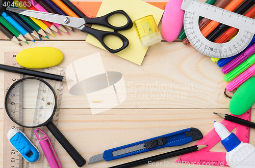 Image of School stationery with notebook copyspace