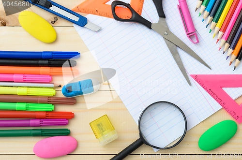 Image of School stationery with notebook copyspace