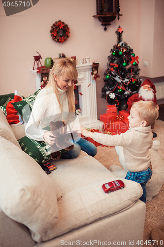 Image of Happy family at christmas time