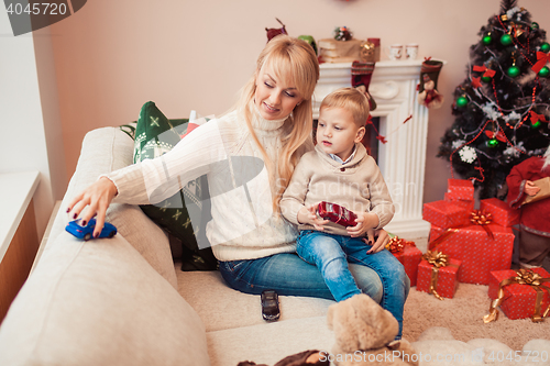 Image of Happy family at christmas time