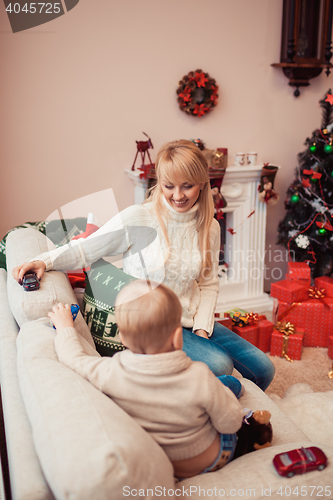 Image of Happy family at christmas time