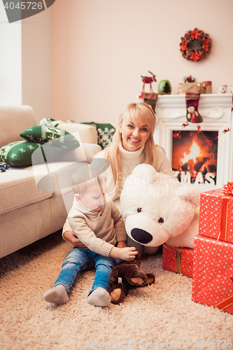 Image of Happy family at christmas time