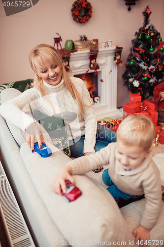 Image of Happy family at christmas time