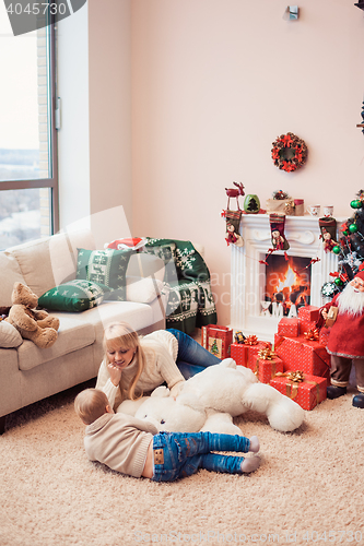 Image of Happy family at christmas time