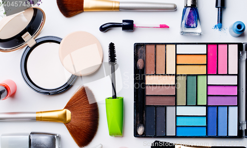 Image of Set of cosmetics closeup on pure background