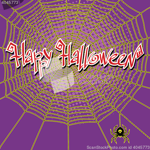 Image of Happy Halloween spiderweb and spider