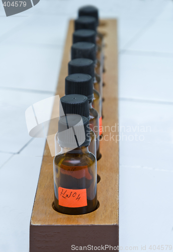 Image of Row of laboratory bottles