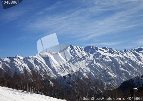 Image of Sunlight snowy mountains in nice morning