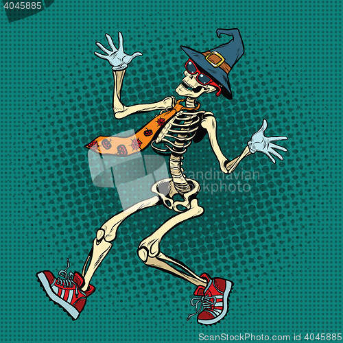 Image of Funny Halloween skeleton in a fashionable tie and shoes