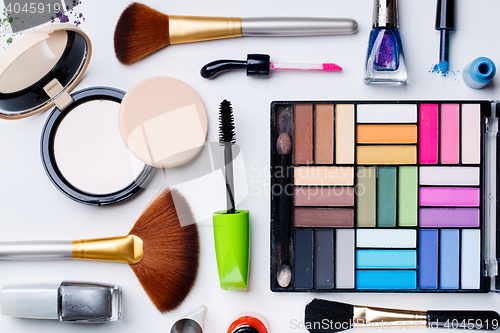 Image of Makeup cosmetics closeup on white background