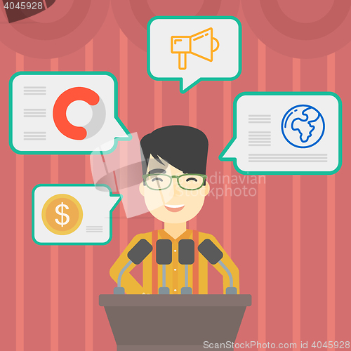 Image of Male speaker on the podium vector illustration.