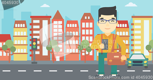 Image of Man using smartphone vector illustration.