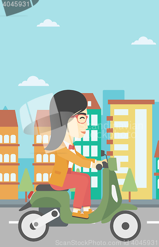 Image of Woman riding scooter vector illustration.