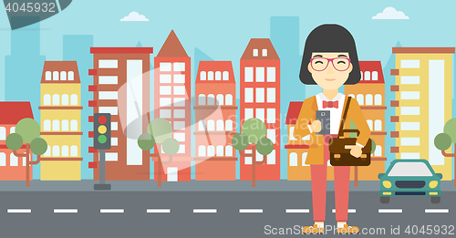 Image of Woman using smartphone vector illustration.