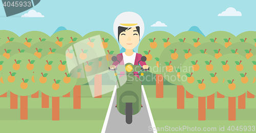 Image of Woman riding scooter vector illustration.