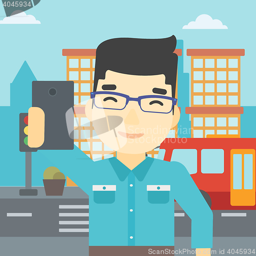 Image of Man making selfie vector illustration.