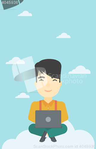 Image of Man using cloud computing technology.