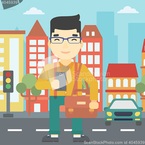 Image of Man using smartphone vector illustration.