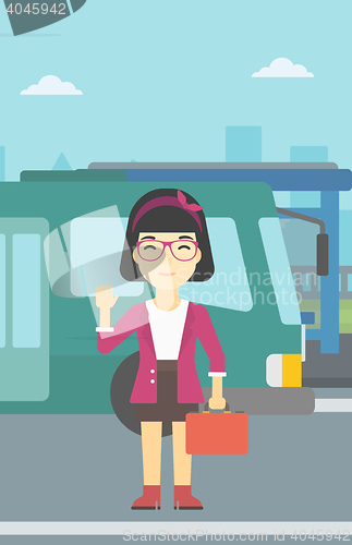 Image of Woman travelling by bus vector illustration.