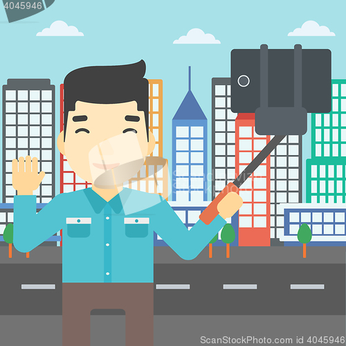 Image of Man making selfie vector illustration.