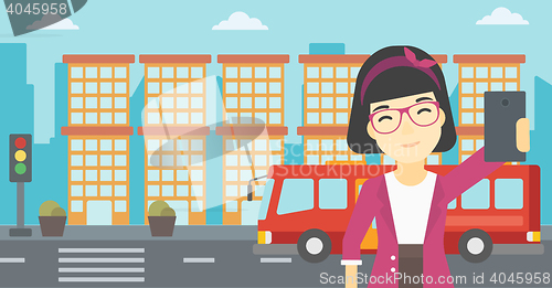 Image of Woman making selfie vector illustration.