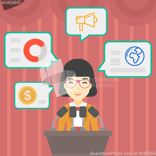 Image of Female speaker on the podium vector illustration.