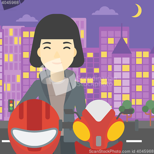 Image of Woman in biker helmet vector illustration.