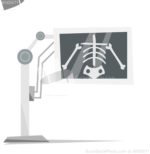 Image of X-ray machine with image of skeleton.