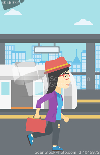 Image of Woman at the train station vector illustration.
