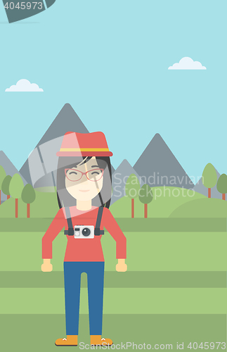 Image of Woman with camera on chest vector illustration.