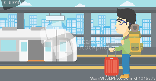 Image of Man at the train station vector illustration.