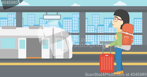 Image of Woman at the train station vector illustration.