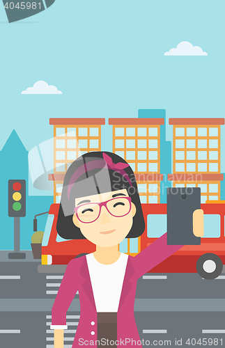 Image of Woman making selfie vector illustration.