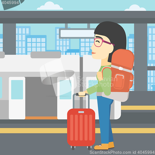 Image of Woman at the train station vector illustration.