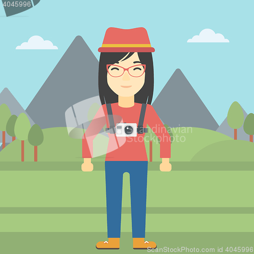 Image of Woman with camera on chest vector illustration.