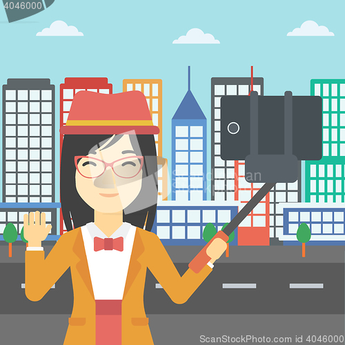 Image of Woman making selfie vector illustration.