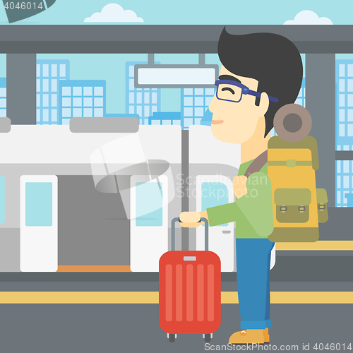 Image of Man at the train station vector illustration.