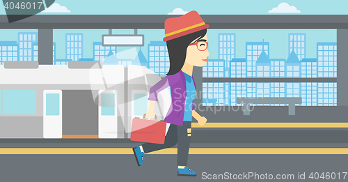 Image of Woman at the train station vector illustration.