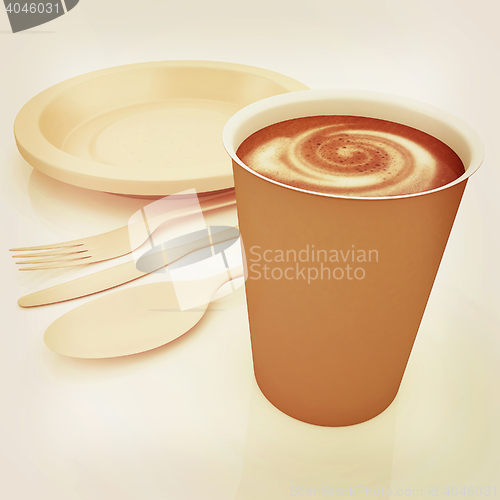 Image of Fast-food disposable tableware. 3D illustration. Vintage style.